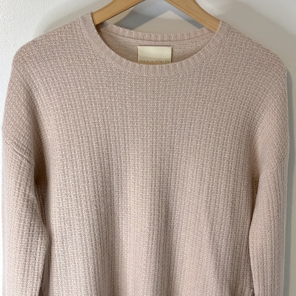 Cynthia Rowley Blush Pink 100% Cashmere Waffle Knit Henley Style Sweater Sz S - Picture 2 of 9